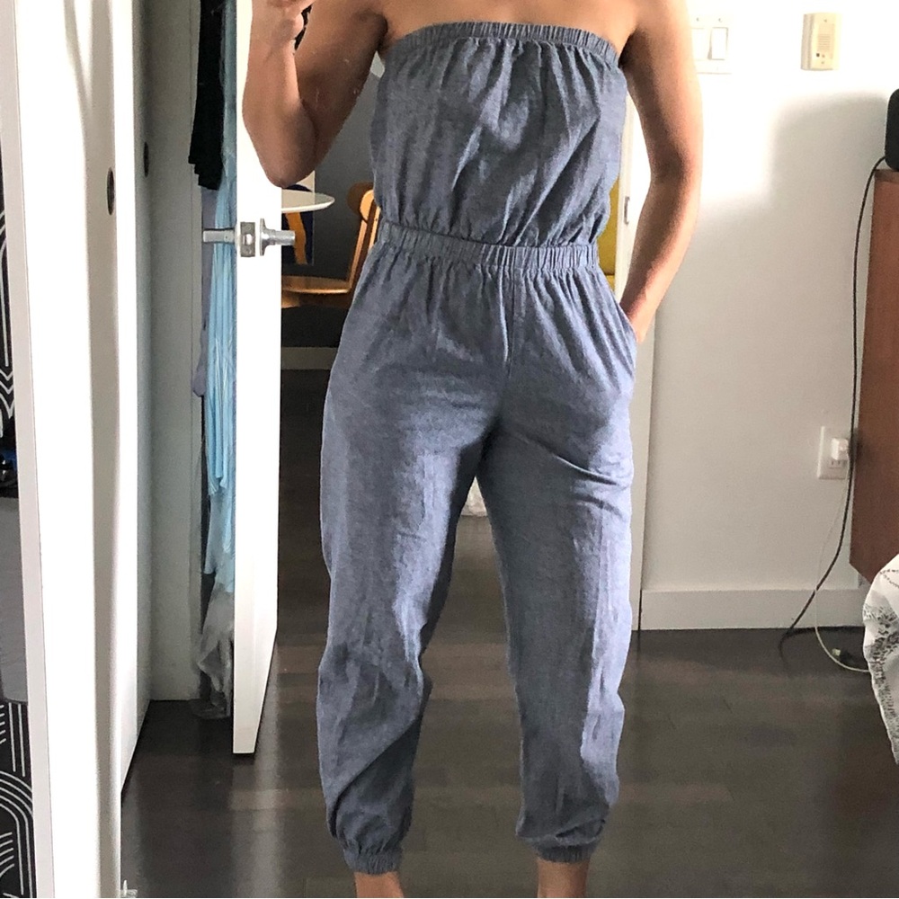 Chambray Strapless Jumpsuit